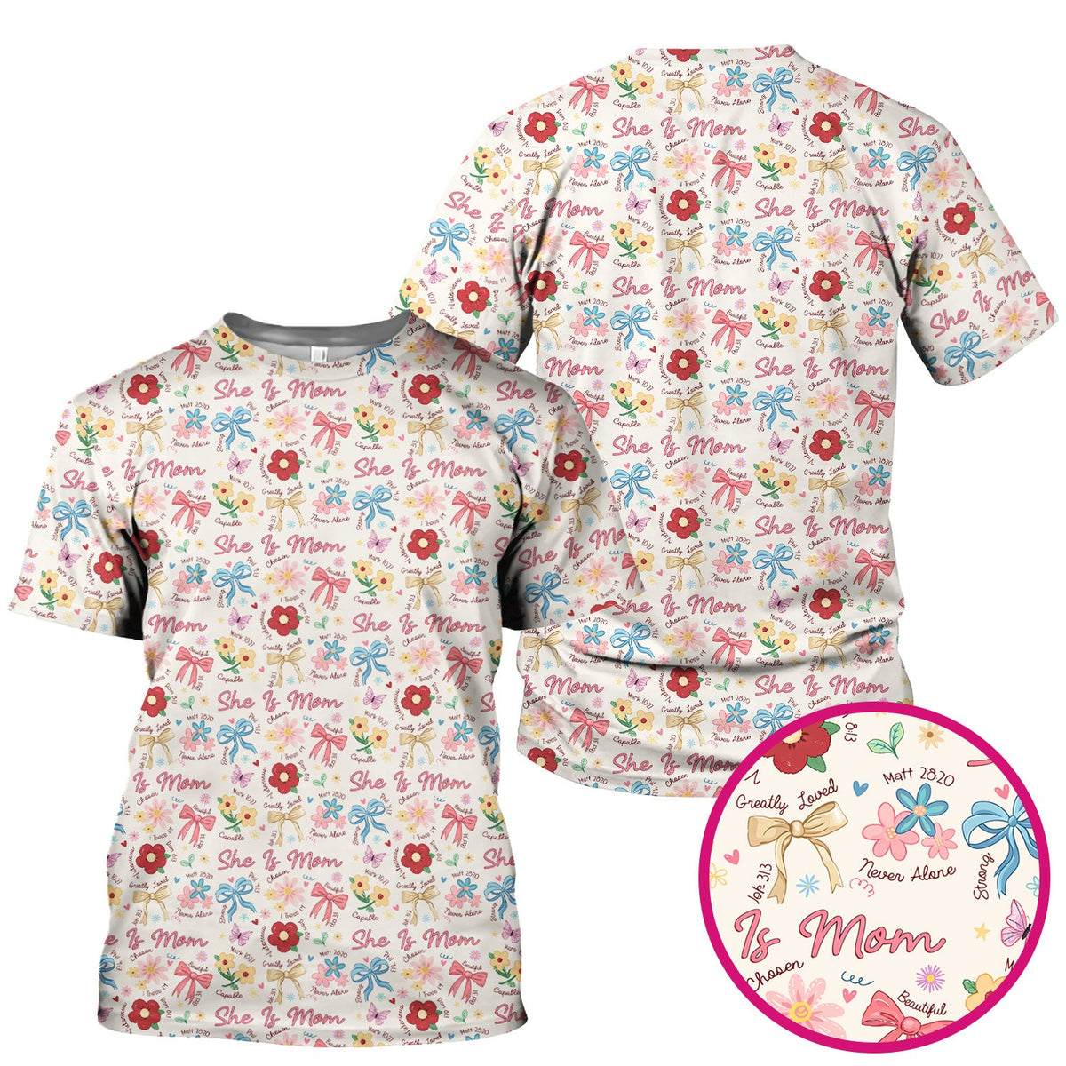 She Is Mom Floral Bow Nurse Scrub Top