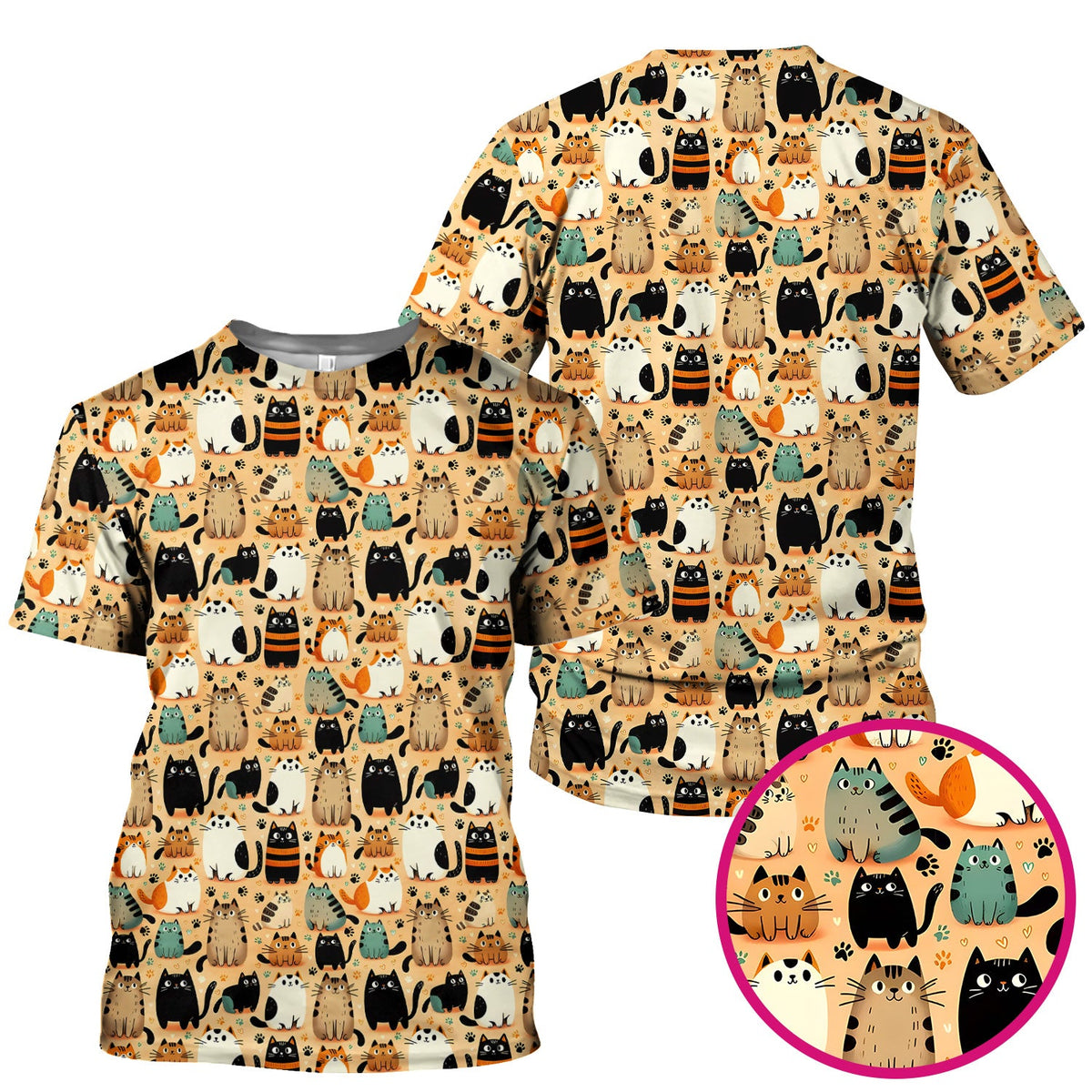 Cat Parade Doodle Pattern Scrub Top, Comfortable Scrubs for Nurses