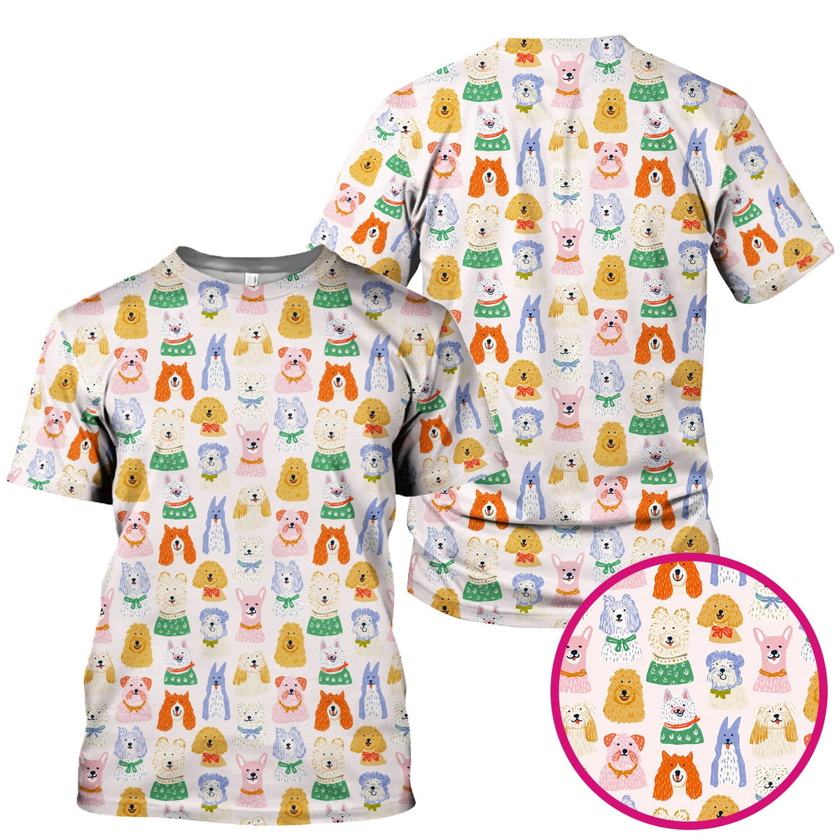 Colorful Dog Faces Cartoon Nurse Scrub Top