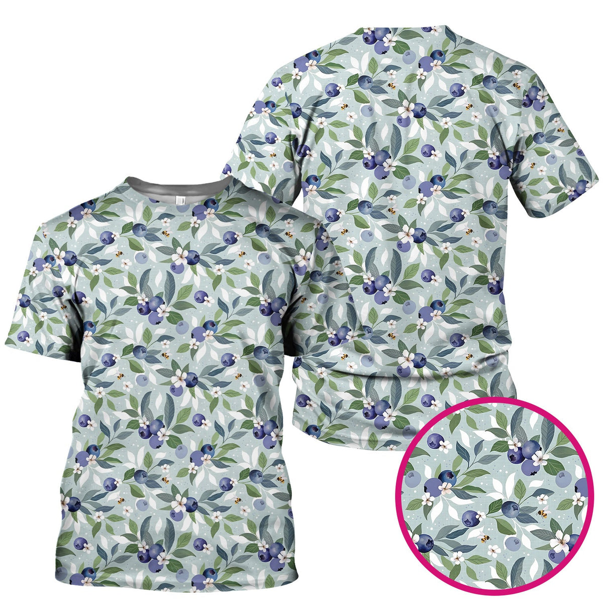 Fresh Blueberry Blossom Garden Nurse Scrub Top