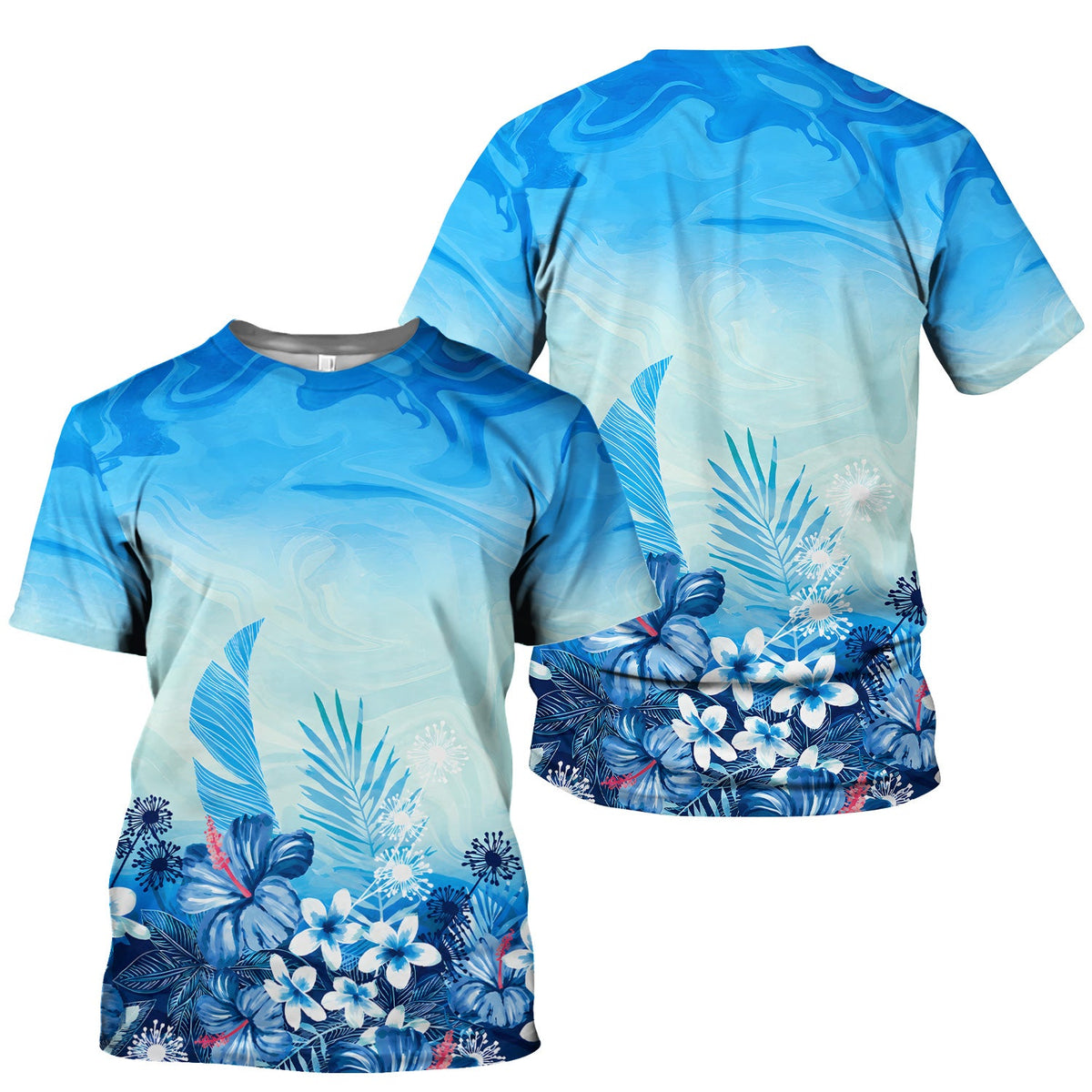 Elegant Blue Tropical Floral Nurse Scrub Top