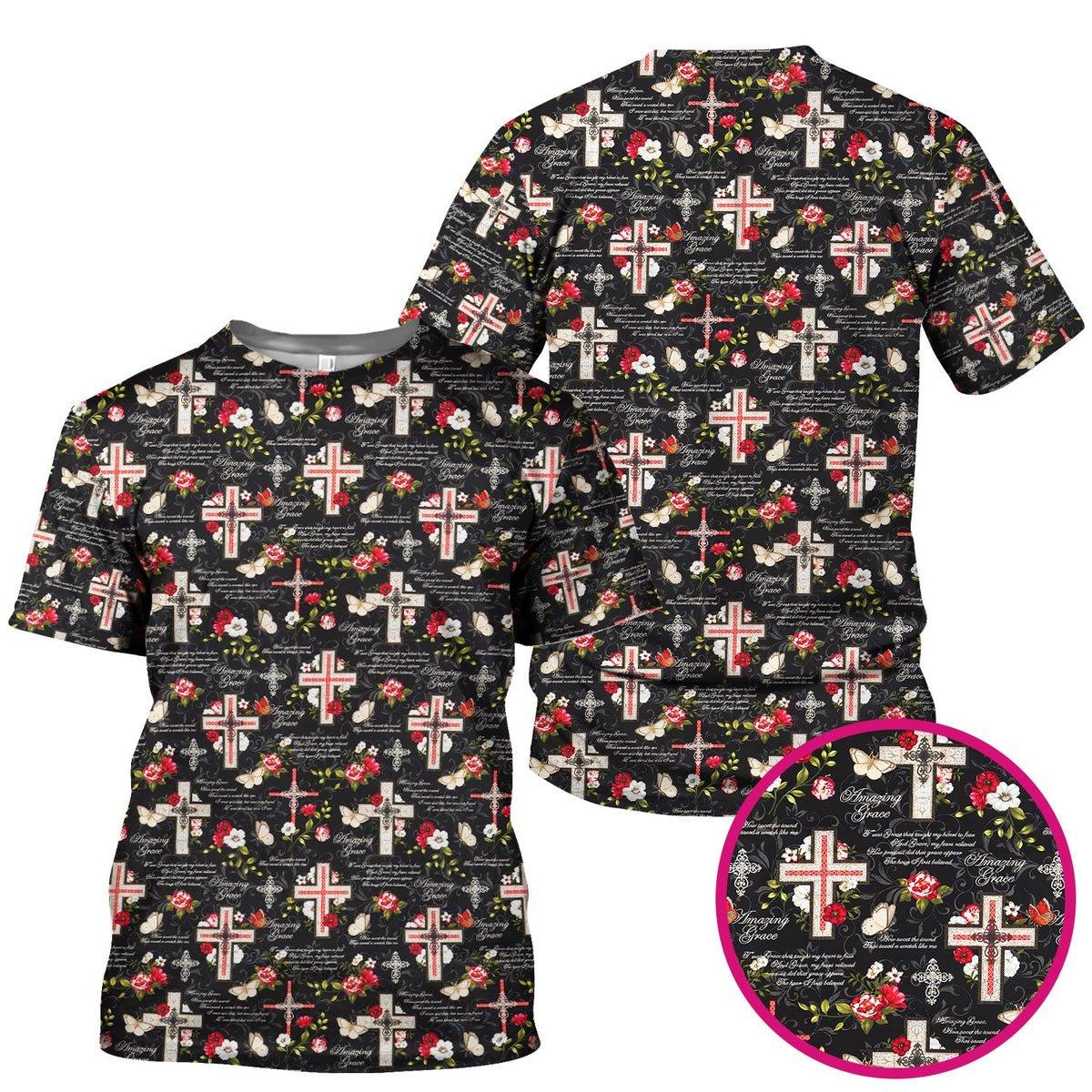 Christian Cross Roses And Butterflies Nurse Scrub Top