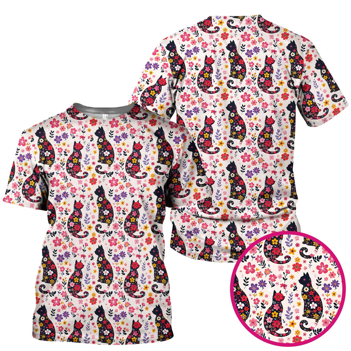 Floral Cat Silhouette Spring Garden Nurse Scrub Top