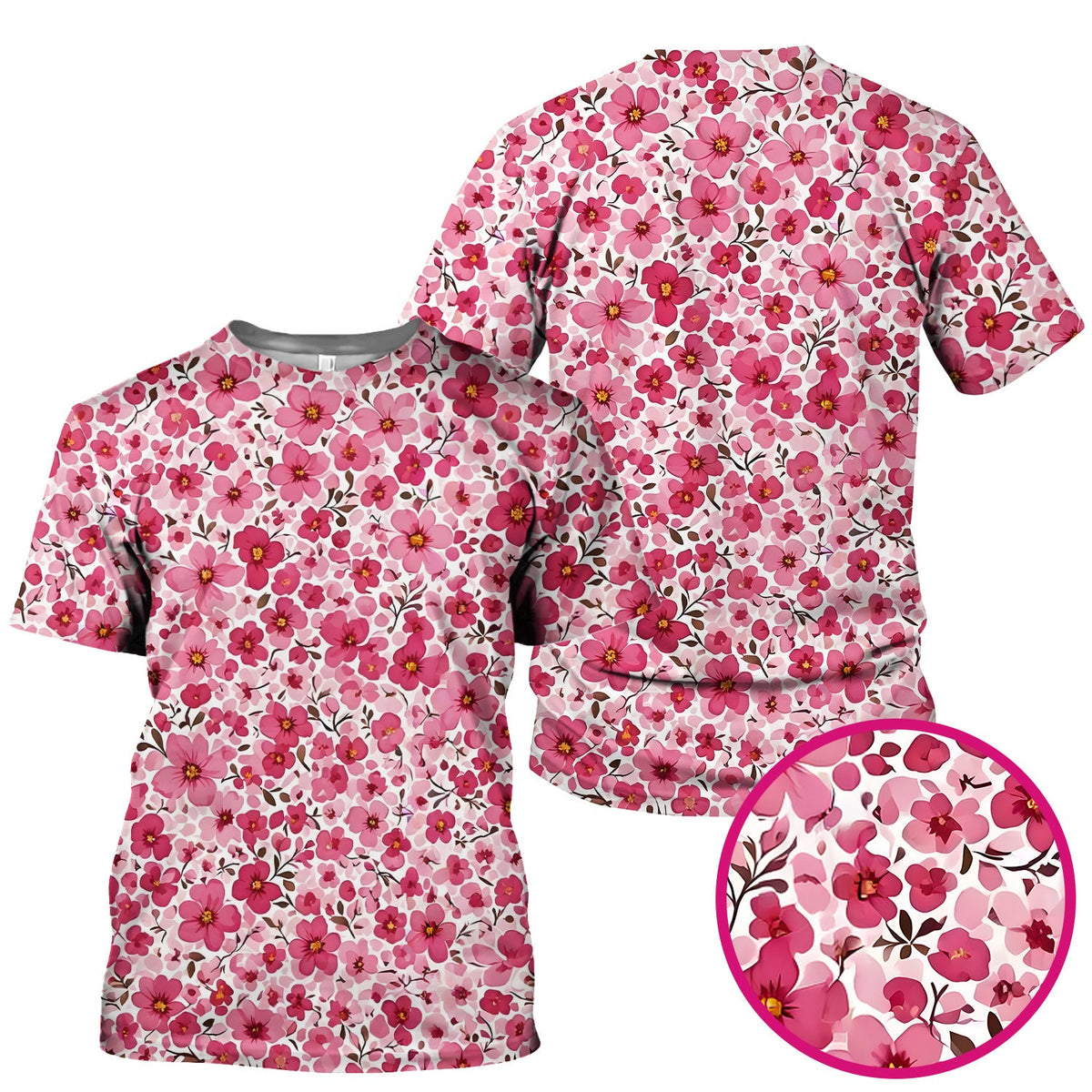 Pink Cherry Blossom Nurse Scrub Top