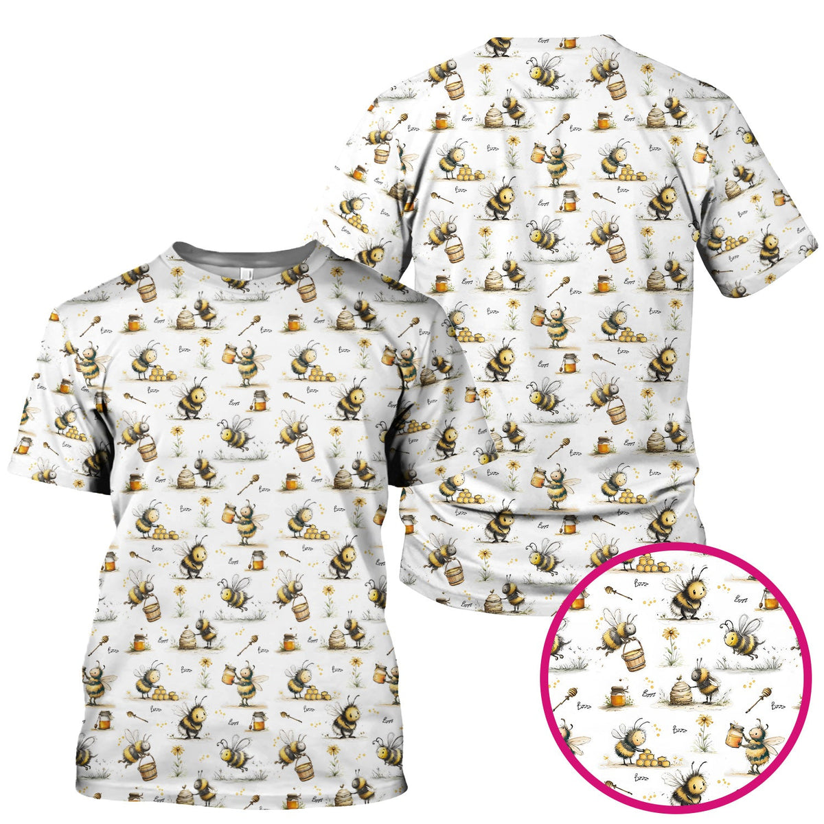 Cute Honey Bee Jar Garden Pattern Scrub Top, Comfortable Scrubs for Nurses