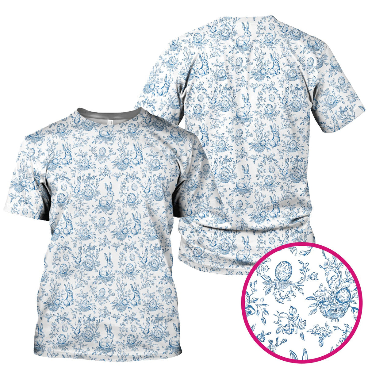 Bunny Floral Egg Toile Nurse Scrub Top - Easter Gift