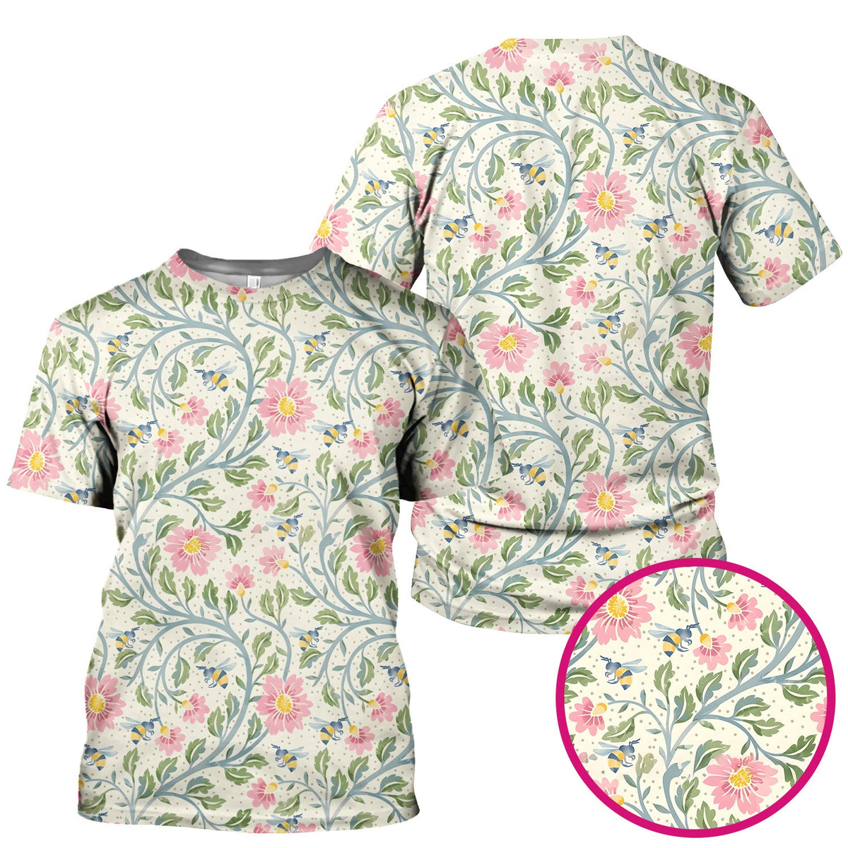 Floral Bee Garden Nurse Scrub Top