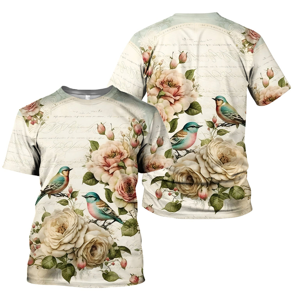 Vintage Birds Rose Nurse Scrub Top