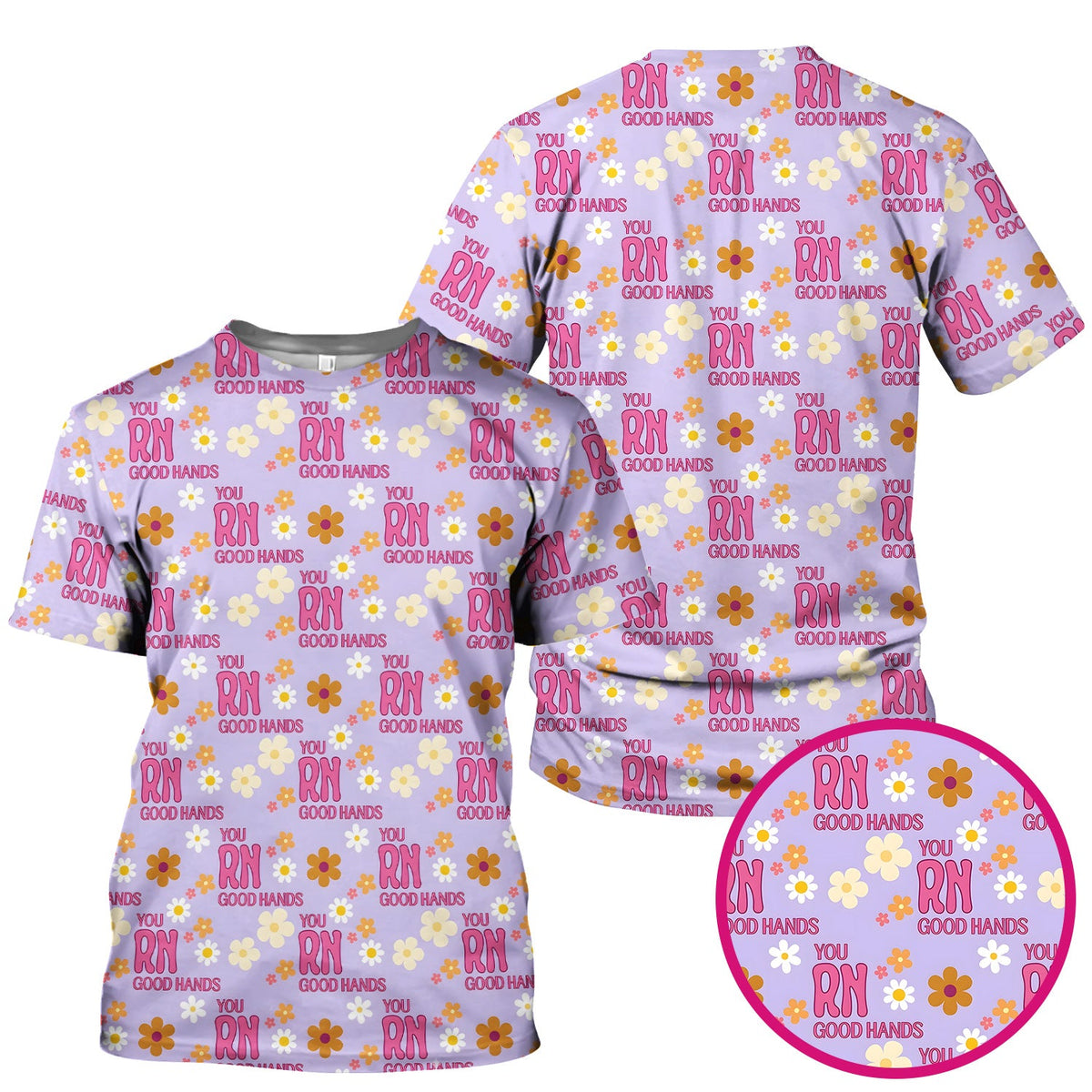 You RN Good Hands Floral Daisy Nurse Scrub Top