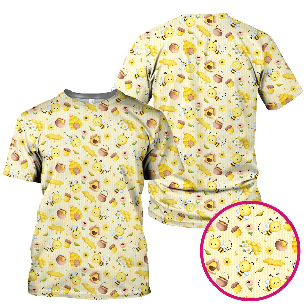 Cute Bee Honey Flower Stripe Nurse Scrub Top
