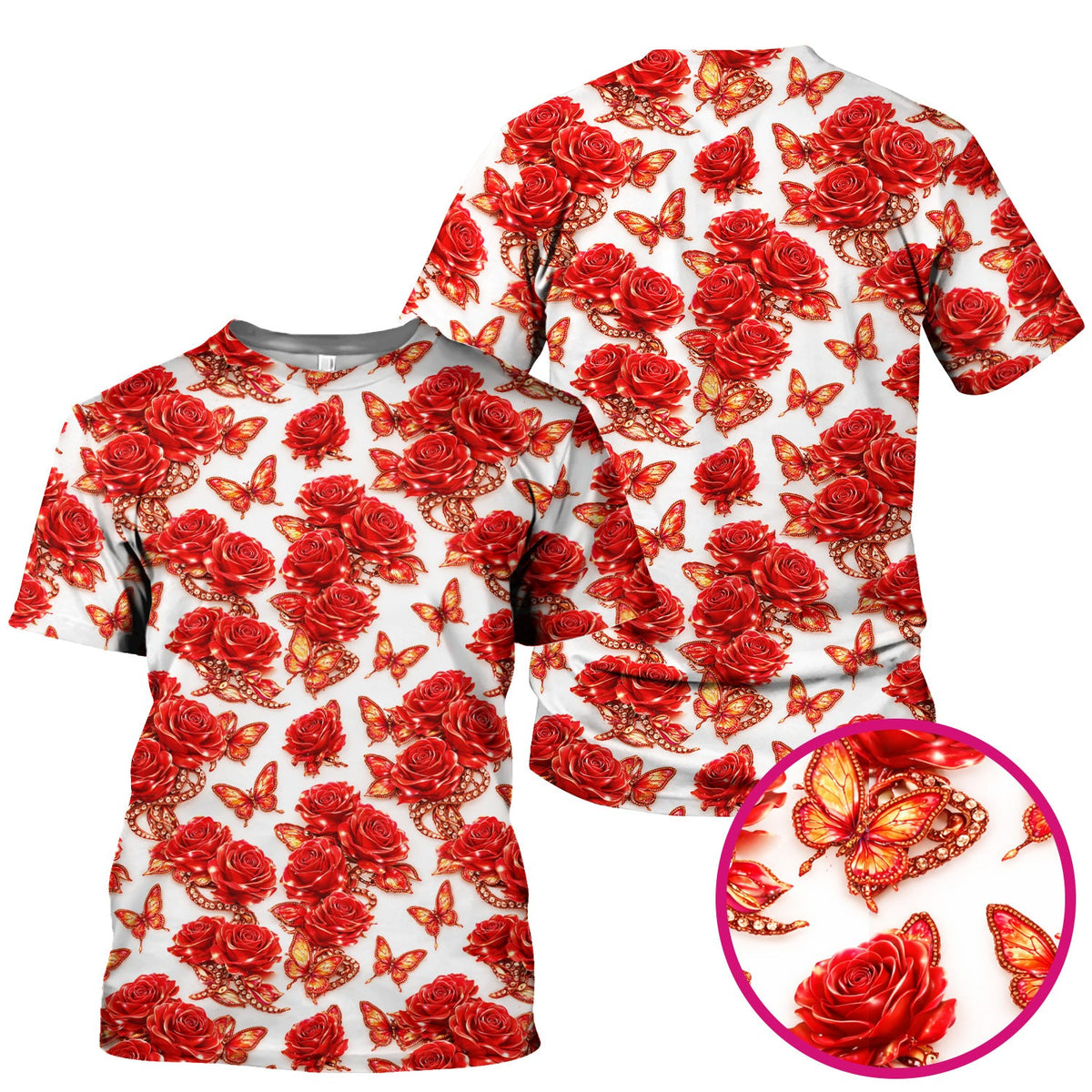Red Rose And Butterfly Nurse Scrub Set