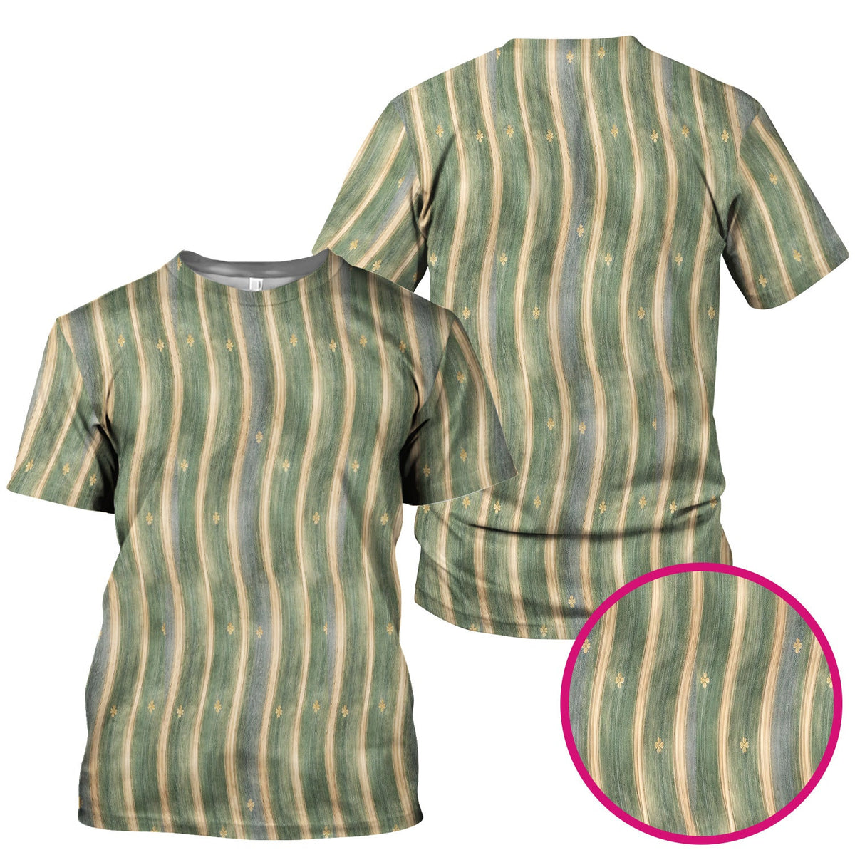 Nurse Green Vertical Stripe Floral Scrub Top