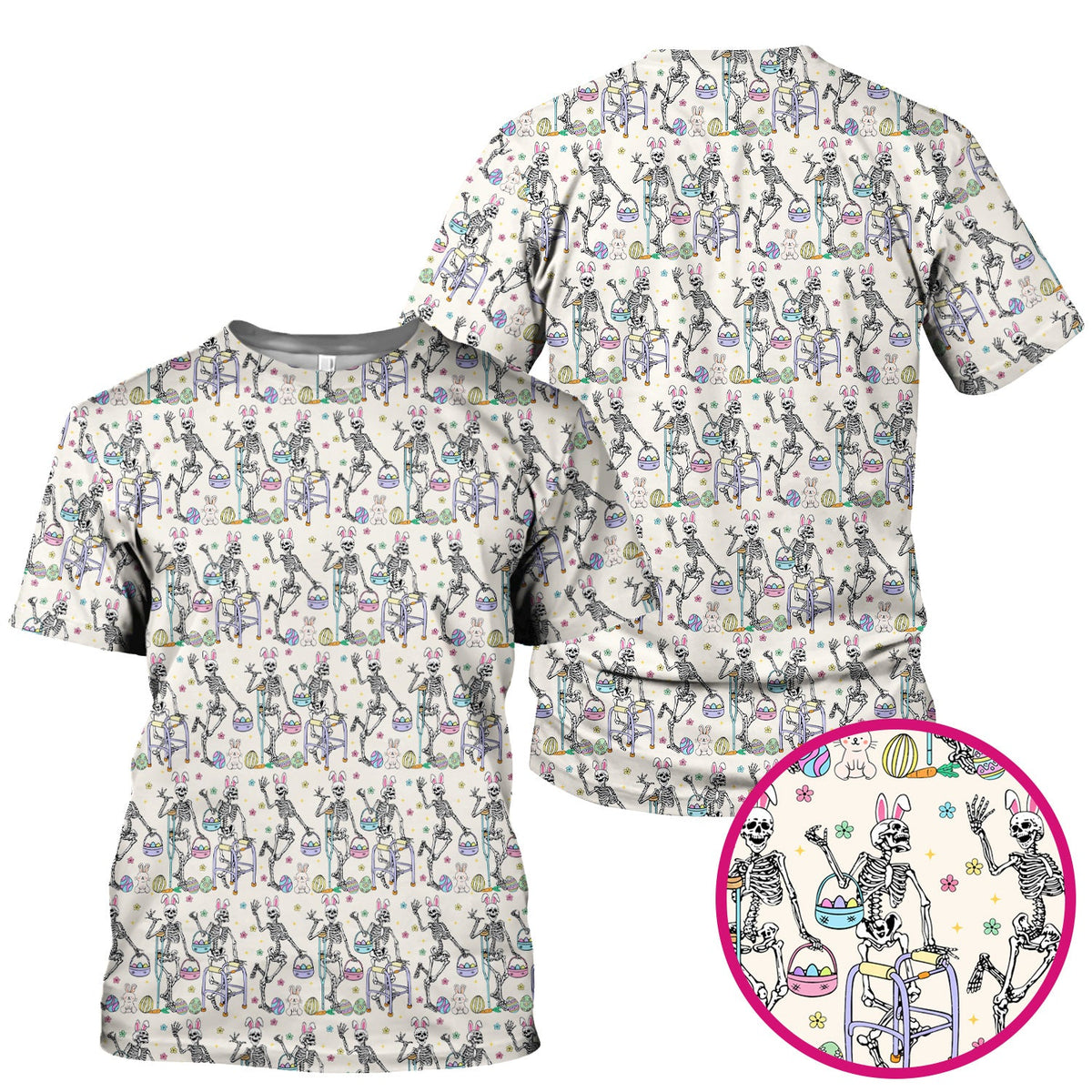 Fun Skeleton Bunny Nurse Scrub Top - Easter Gift