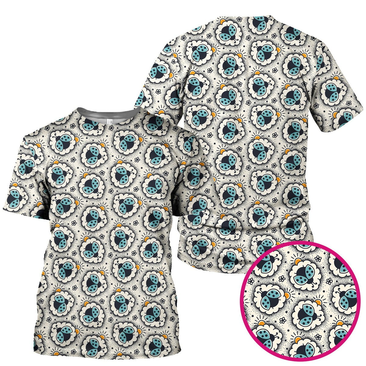 Ladybug Floral Frame Nurse Scrub Top