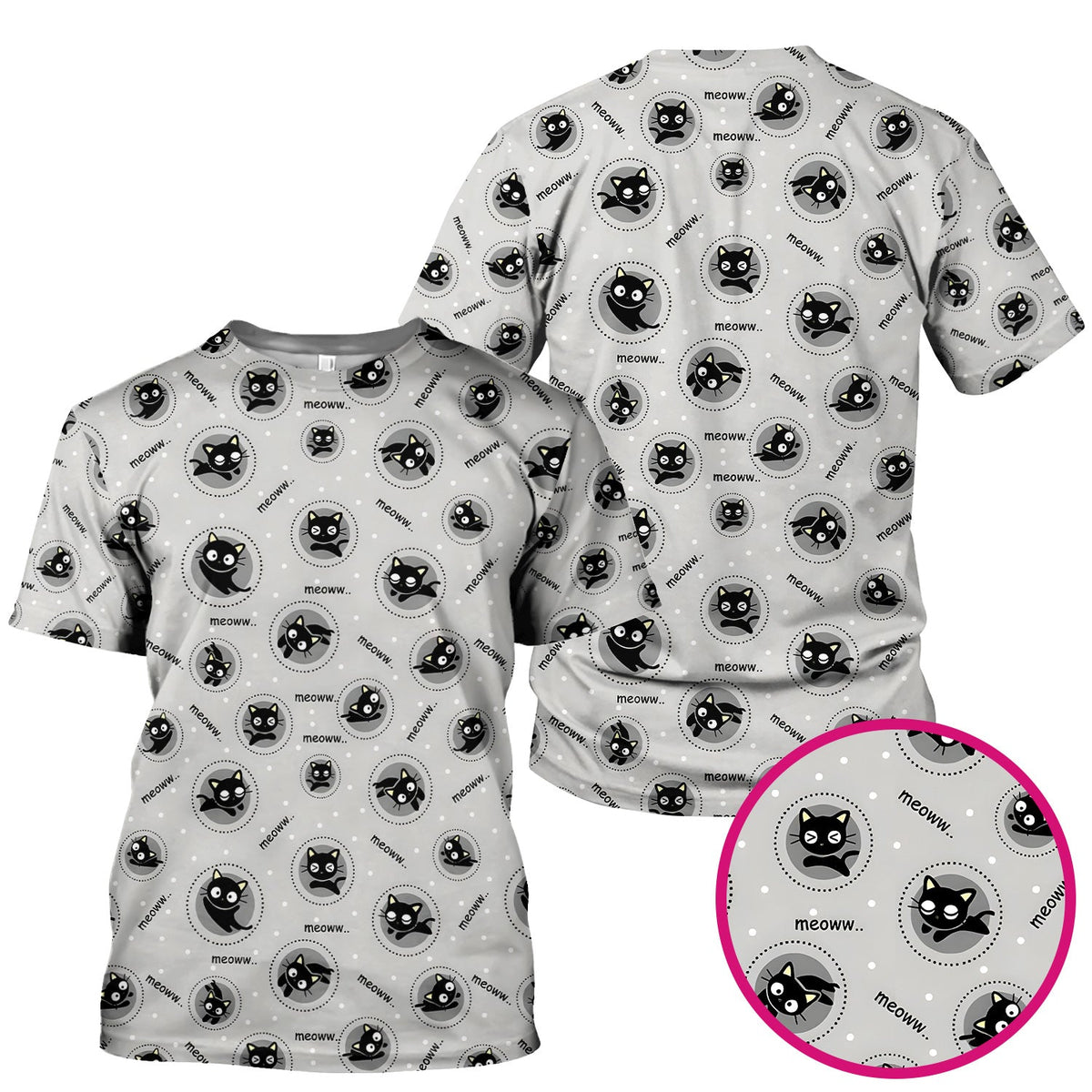 Black Cat Meow Nurse Scrub Top