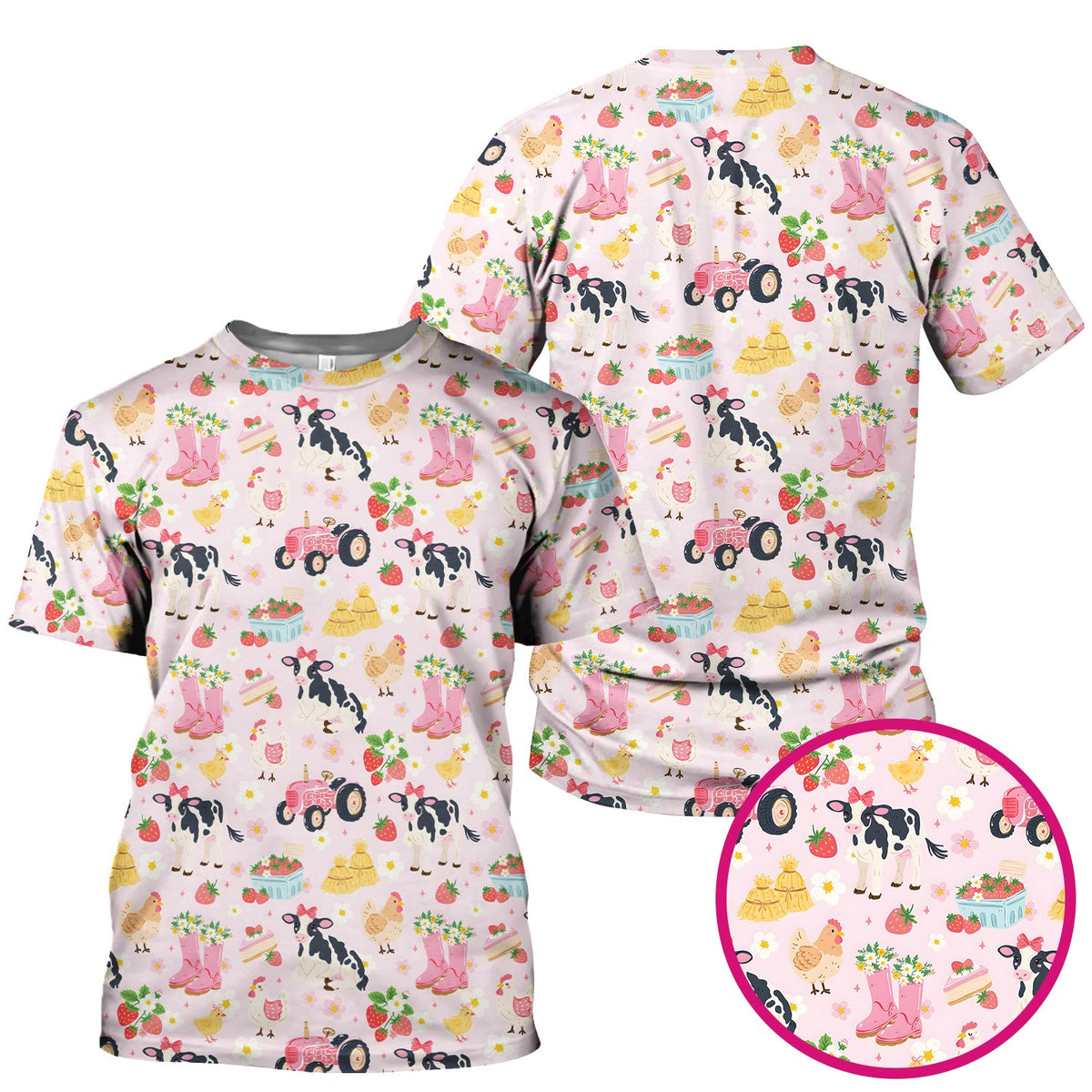 Farm Animals Strawberry Garden Nurse Scrub Top