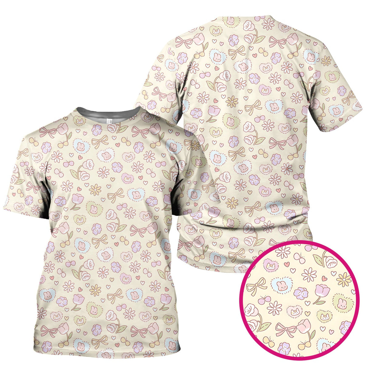 Pastel Bunny Flower Heart Nurse Scrub Top