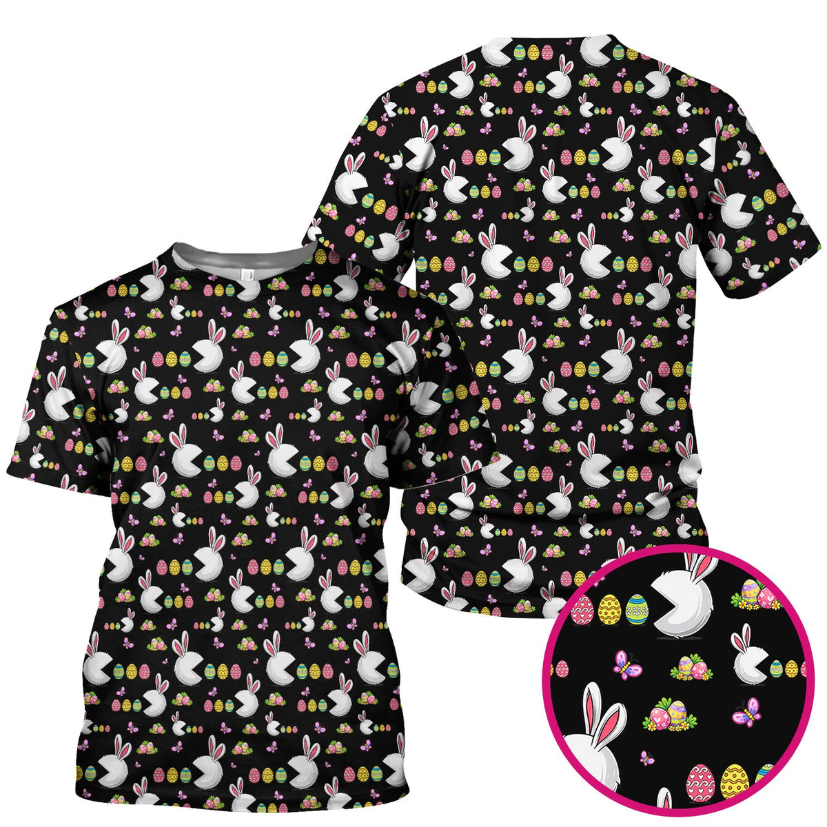 Easter Bunny and Colorful Eggs Print Scrub Top, Breathable Fabrics Nursing Uniform