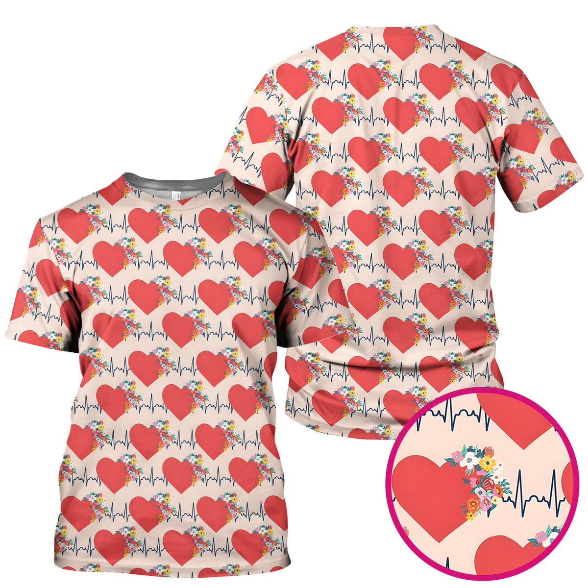 Heartbeat Floral Nurse Scrub Top