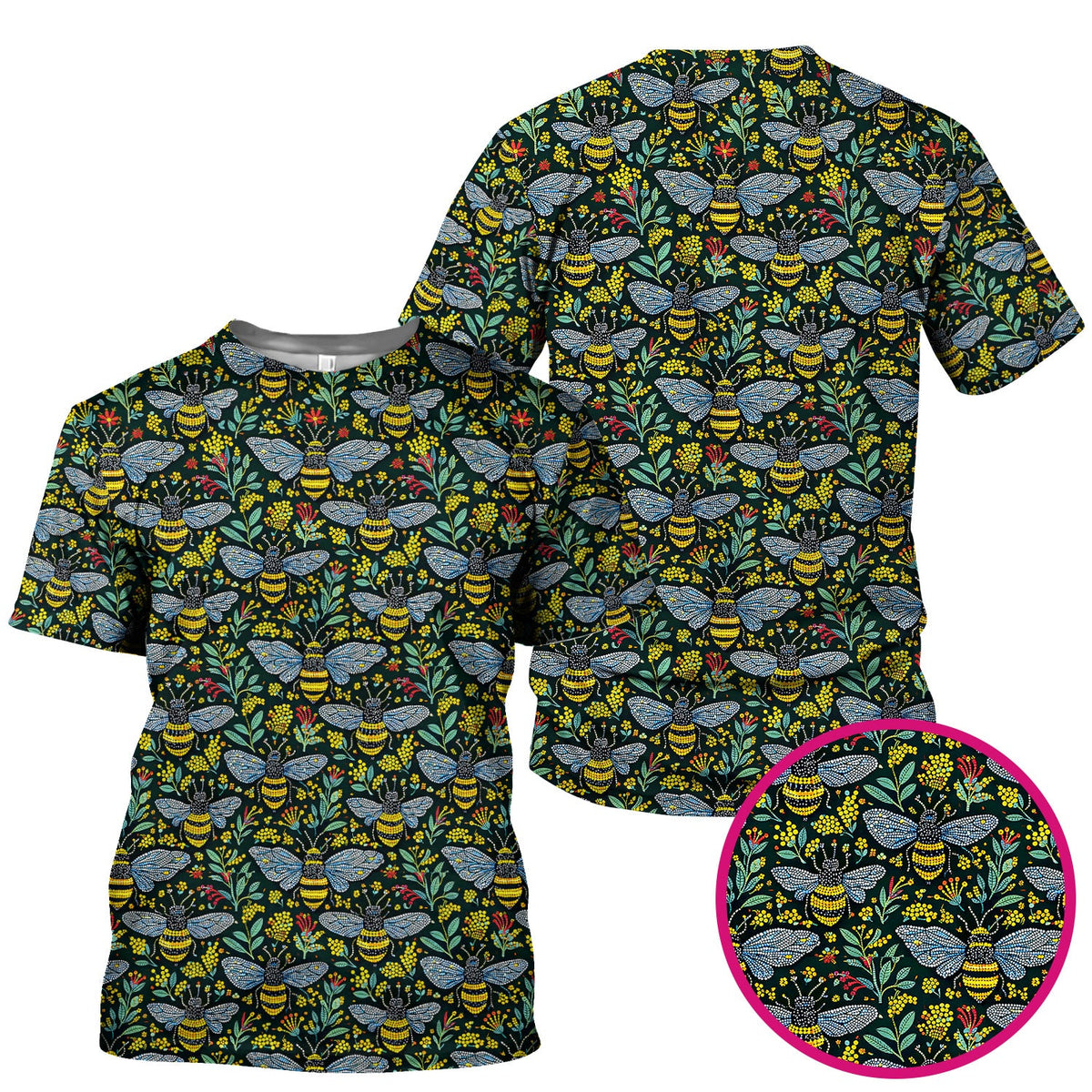 Honey Bee And Wildflower Garden Pattern Scrub Top, Comfortable Scrubs for Nurses