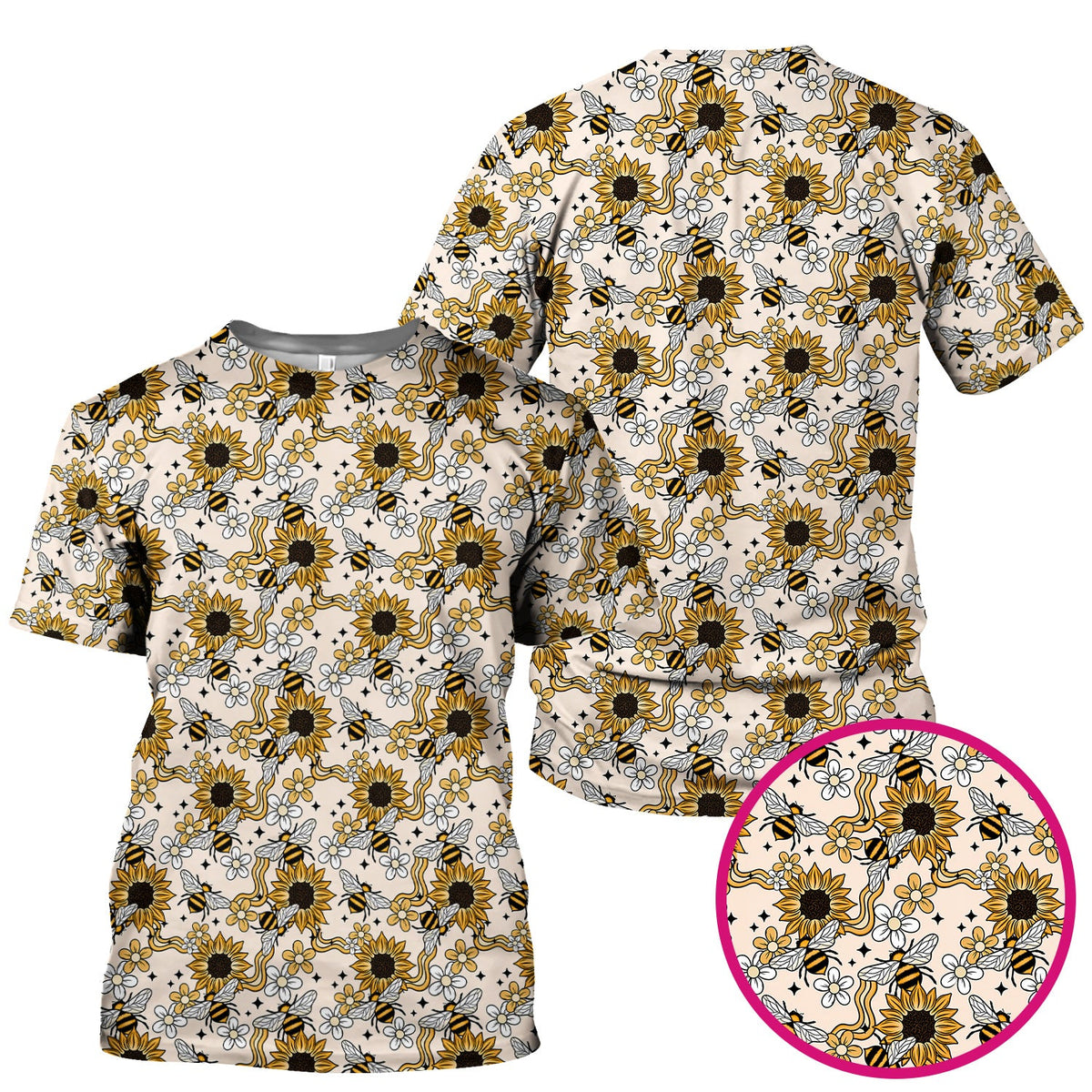 Sunflower Honey Bee Floral Nurse Scrub Top
