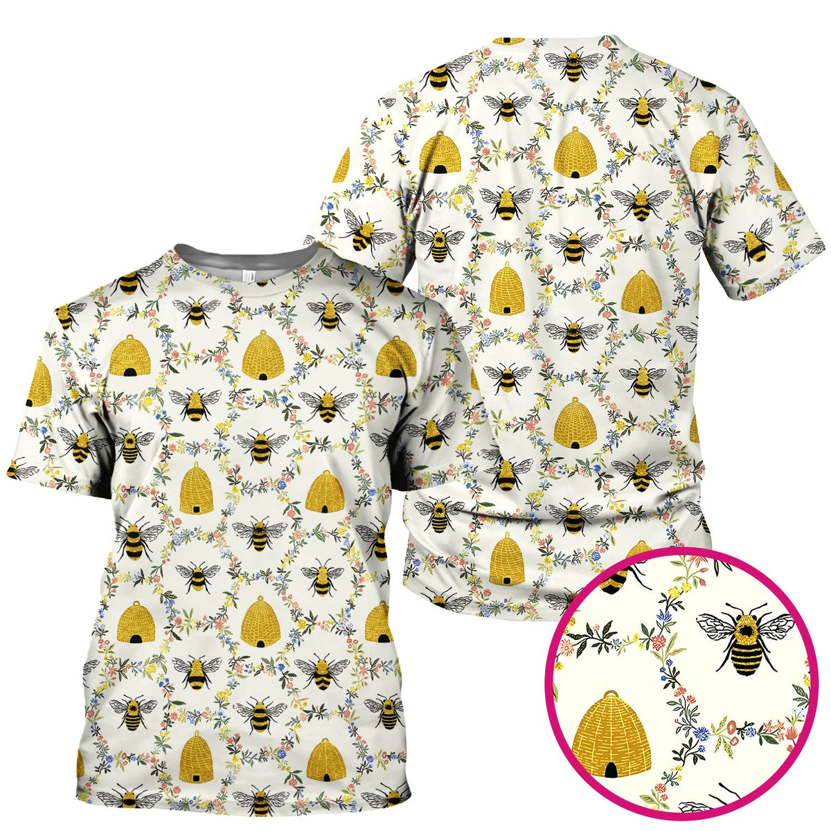 Honey Bee Beehive Floral Nurse Scrub Top