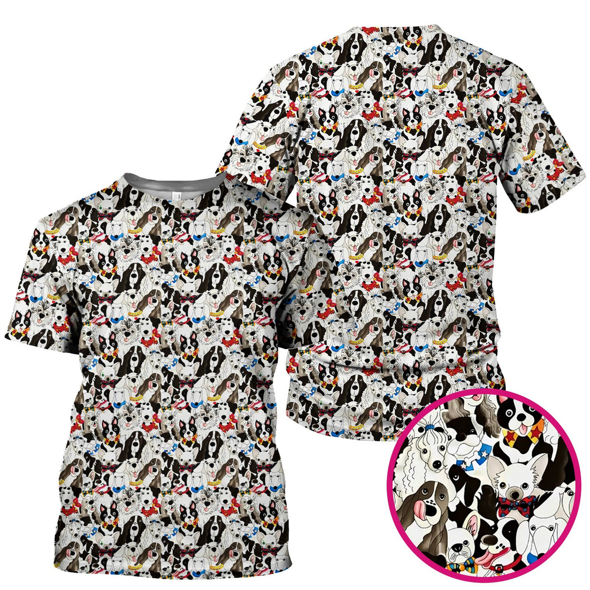 Cute Dog Cartoon All Over Print Scrub Top, Breathable Fabrics Nursing Uniform