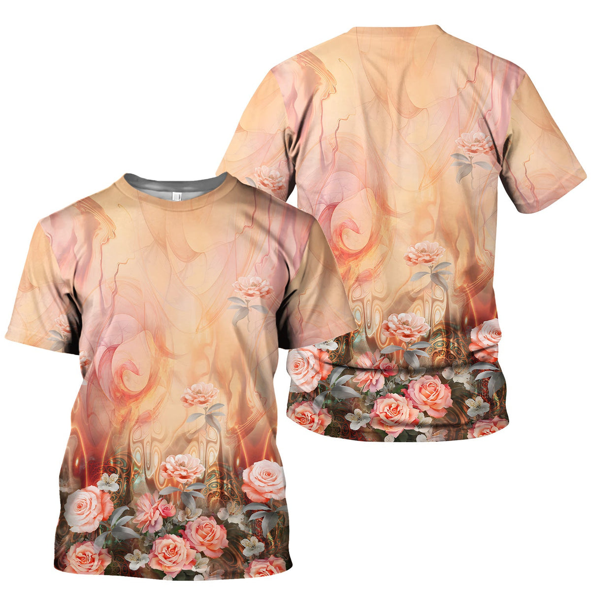 Elegant Peach Marble Rose Nurse Scrub Top