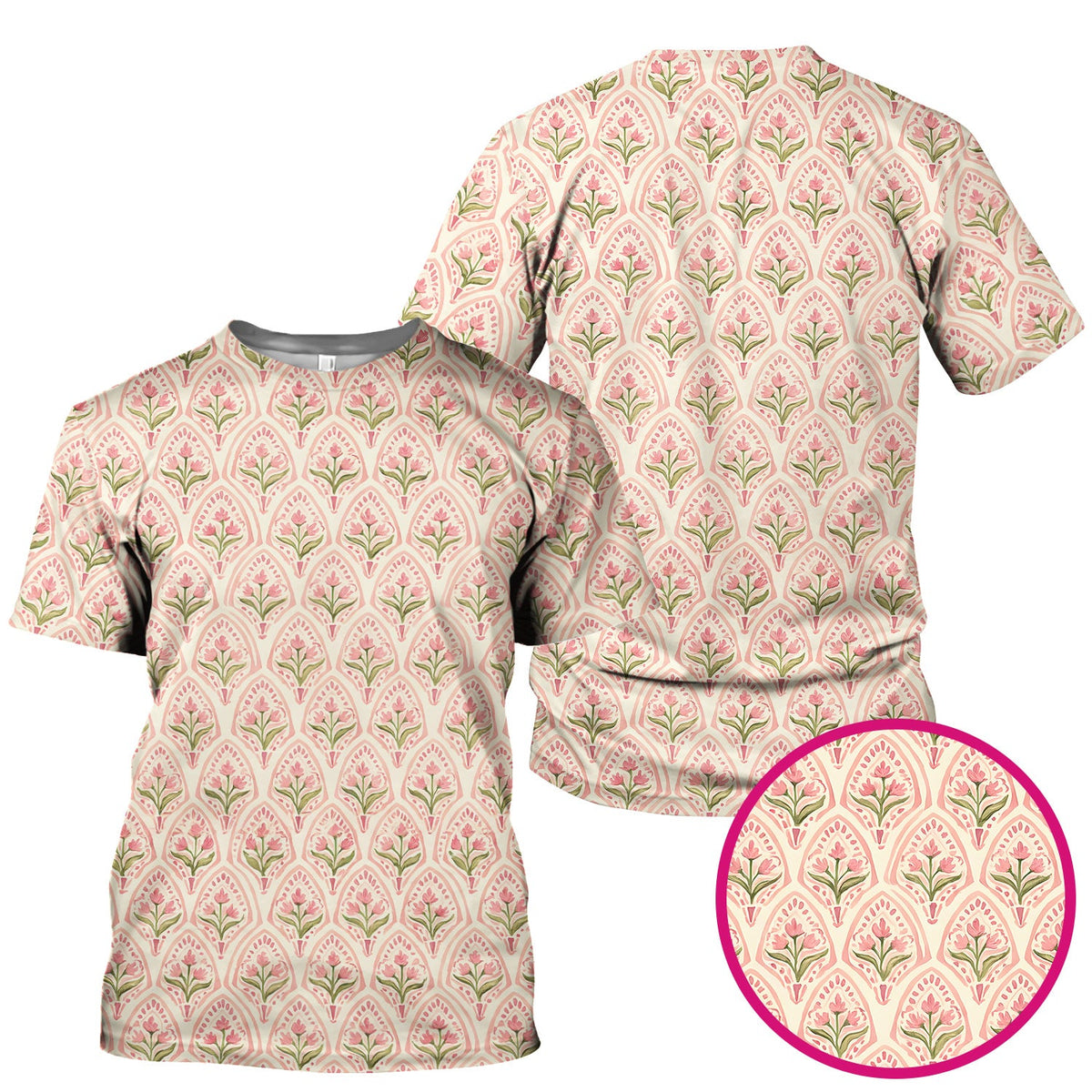 Pink Tulip Floral Arch Nurse Scrub Top
