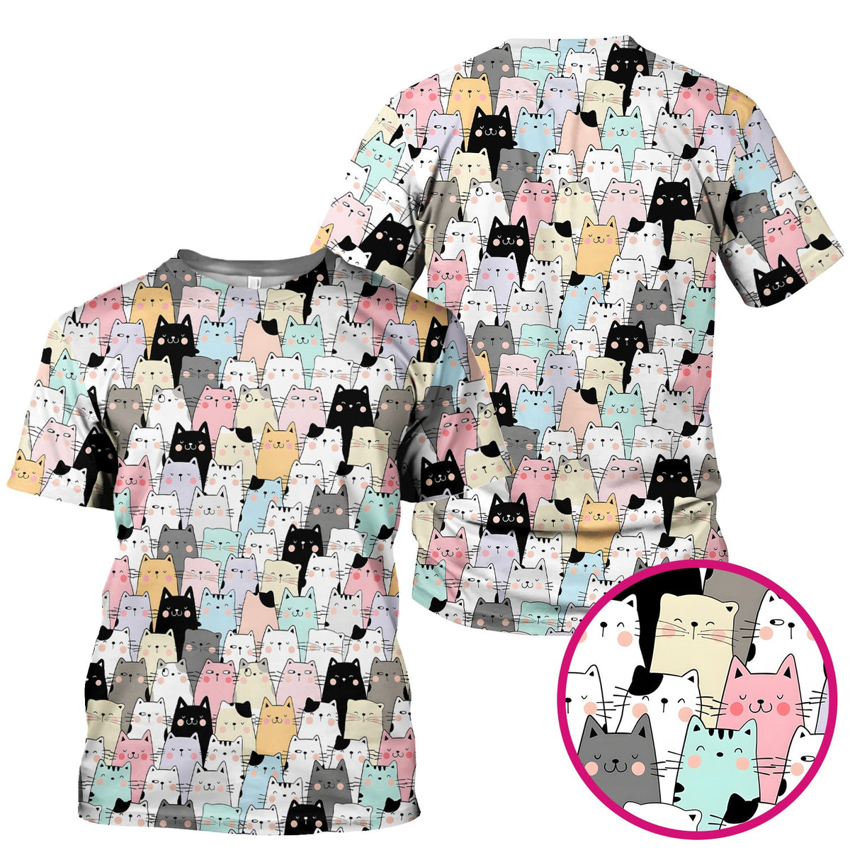 Cartoon Cat Crowd Nurse Scrub Top