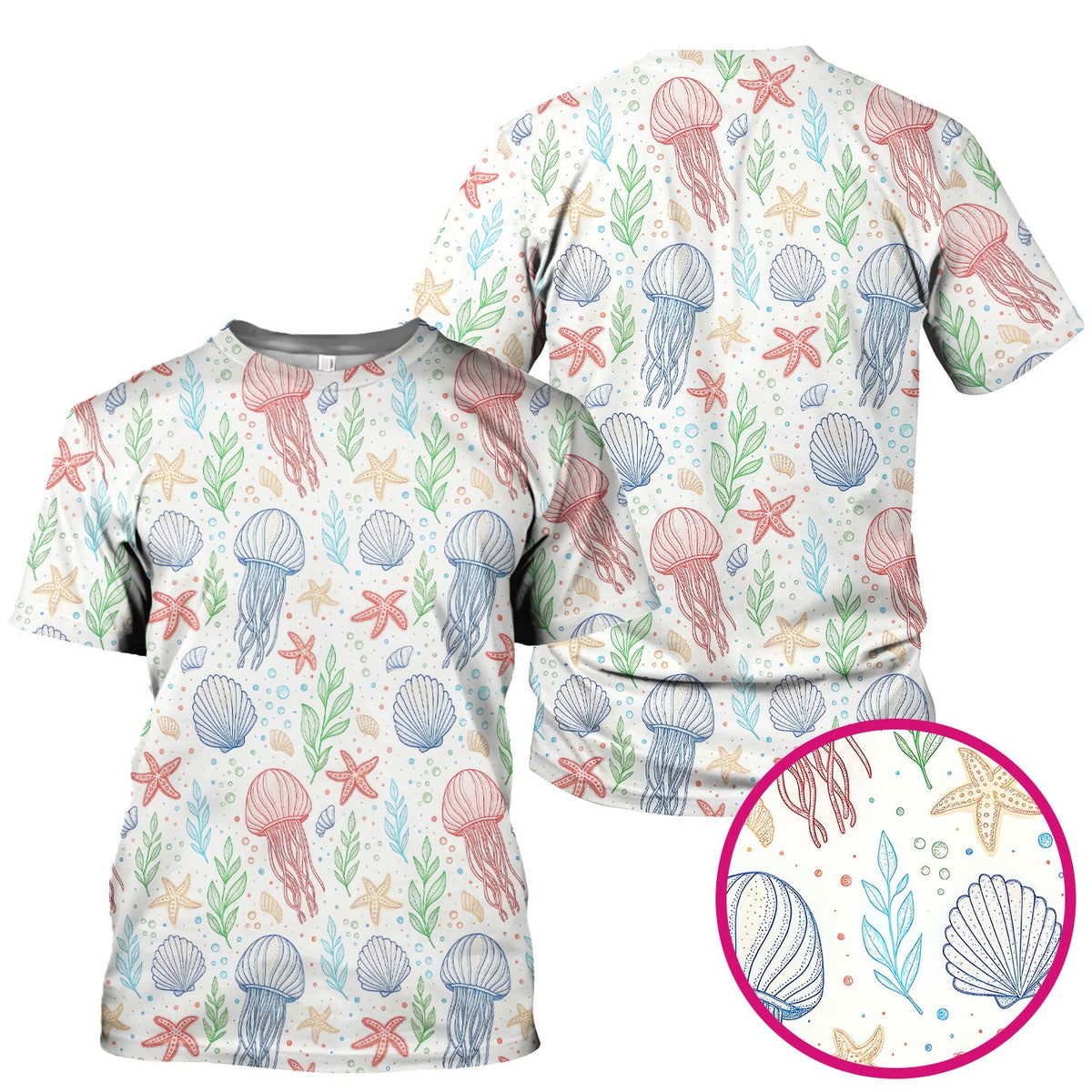 Ocean Jellyfish Starfish Seashell Nurse Scrub Top