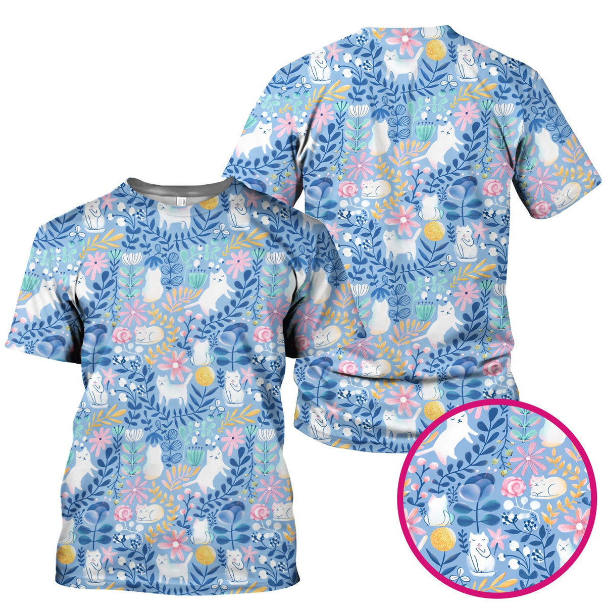 Whimsical Cat Floral Nurse Scrub Top