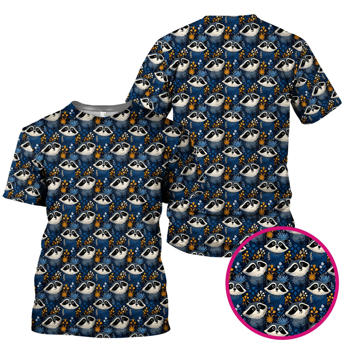 Raccoon Blue Floral Forest Nurse Scrub Top