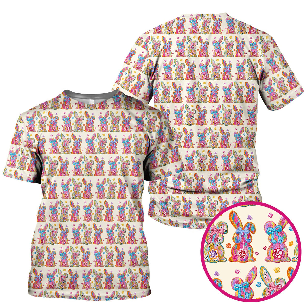 Cute Pastel Bunny Floral Pattern Scrub Top, Comfortable Scrubs for Nurses, Easter
