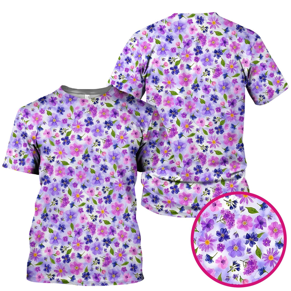 Purple Watercolor Wildflower Bloom Nurse Scrub Top