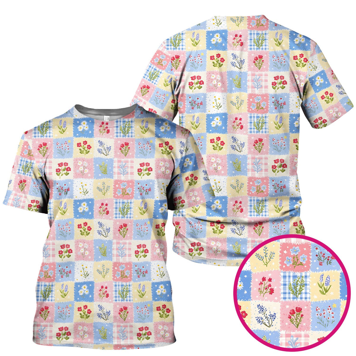 Pastel Patchwork Wildflower Garden Nurse Scrub Top
