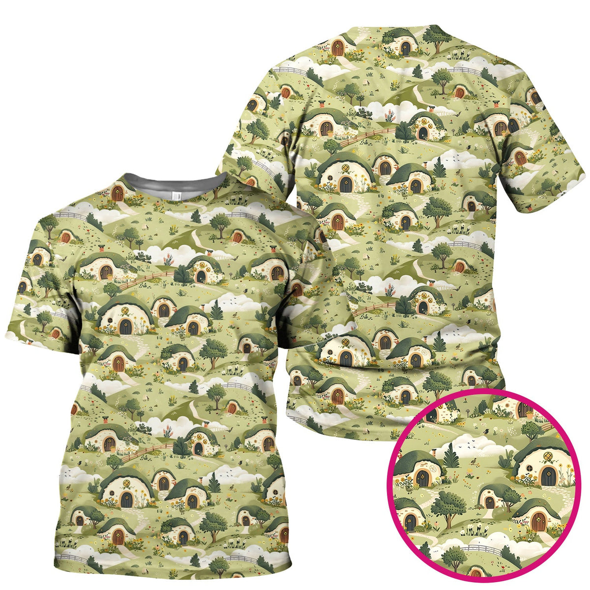 Cozy Hobbit Village Landscape Nurse Scrub Top