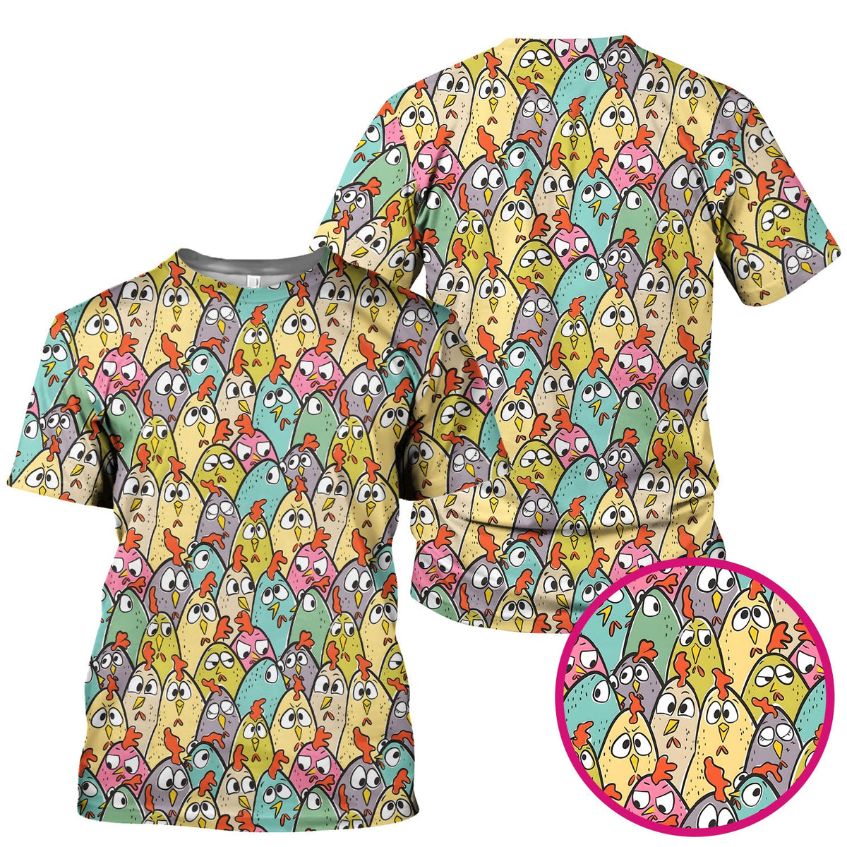 Cartoon Chicken Crowd Nurse Scrub Top