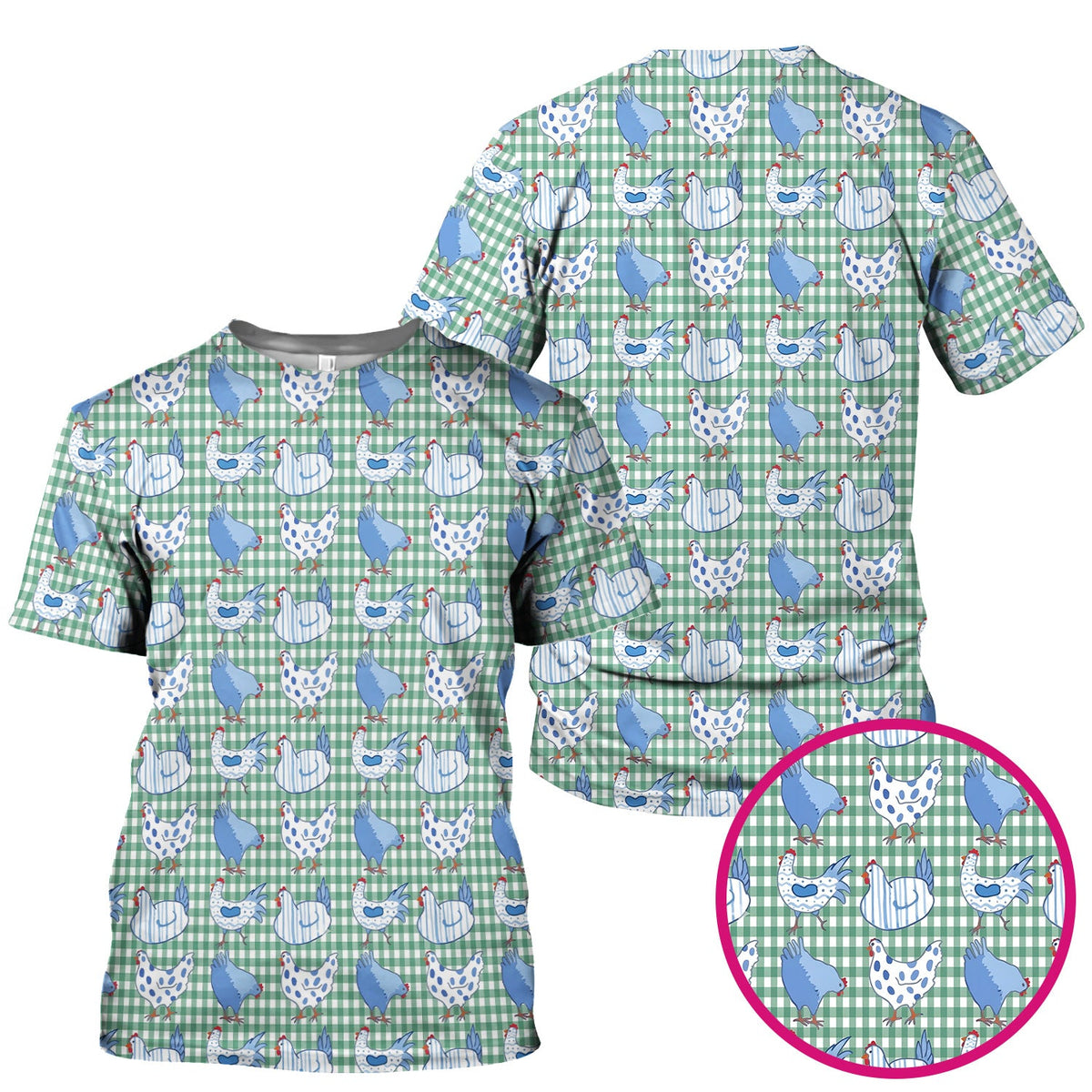 Blue Chicken Gingham Nurse Scrub Top