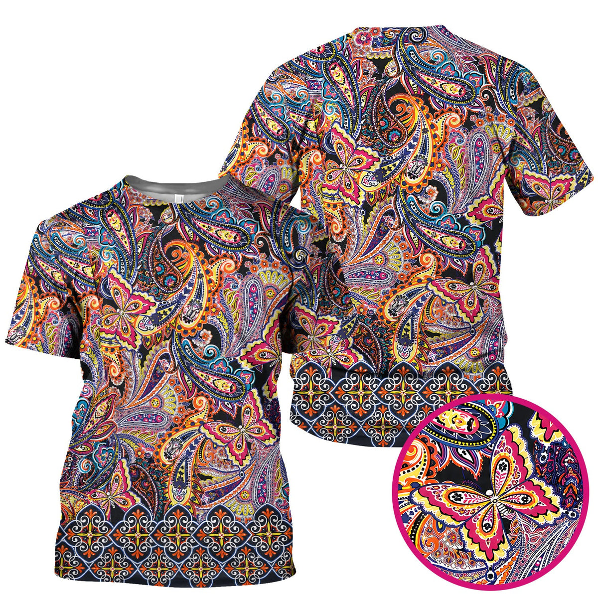 Colorful Bohemian Paisley Floral Nurse Scrub Top