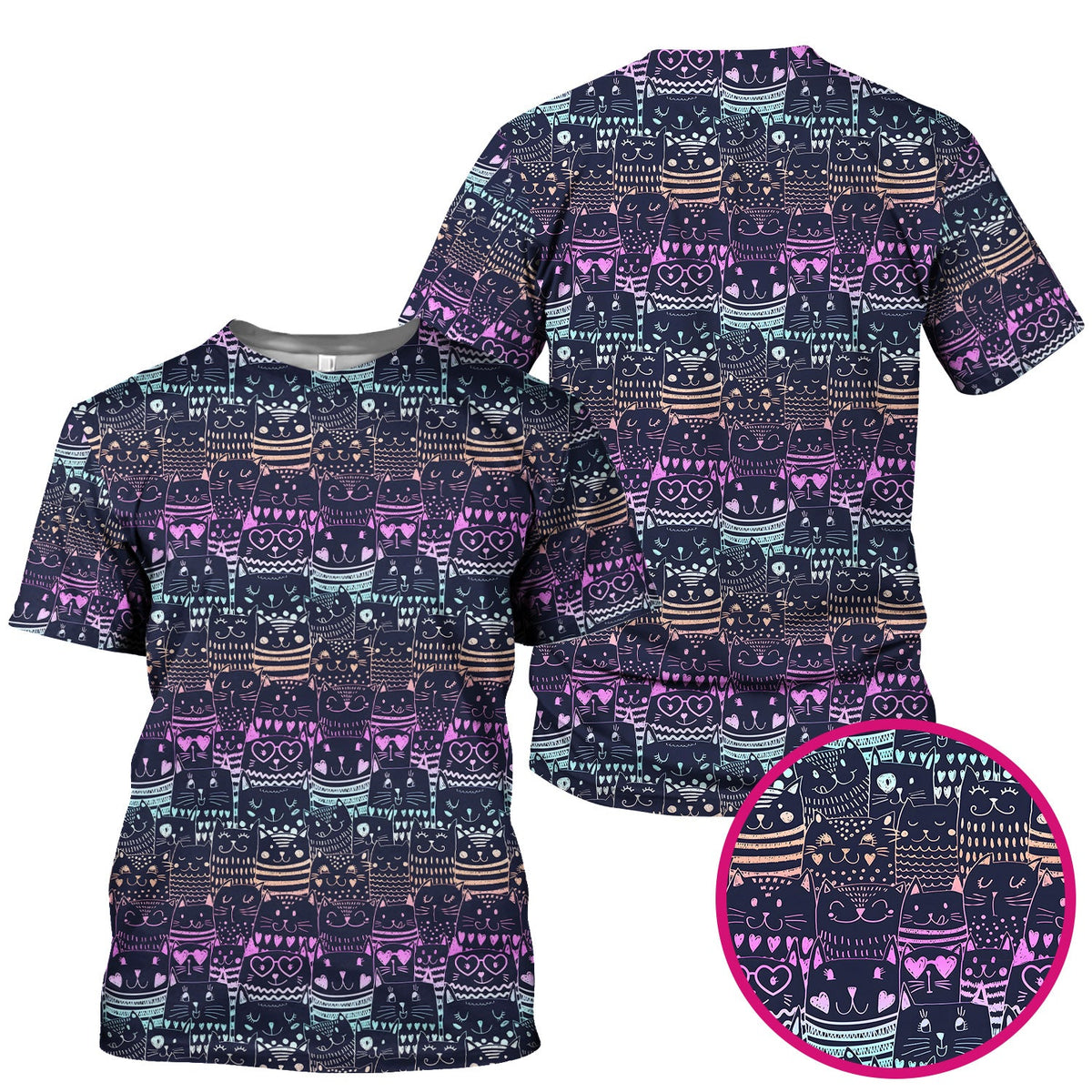 Neon Cat Faces Nurse Scrub Top
