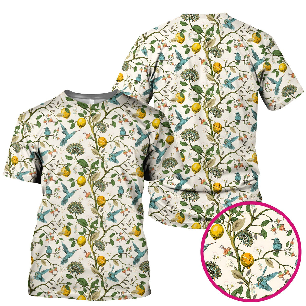 Hummingbird Lemon Floral Nurse Scrub Top
