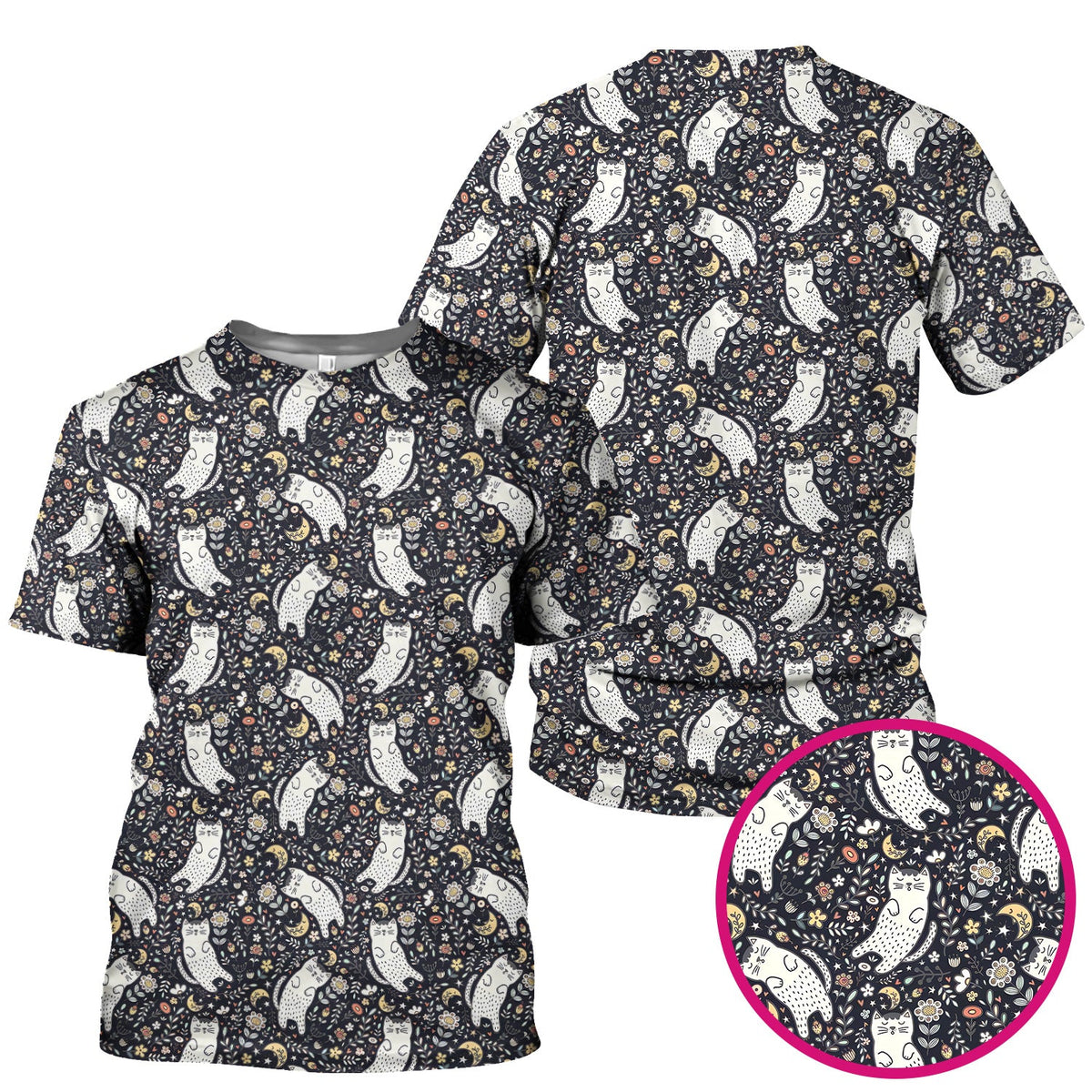 Moonlit Floral Cat Nurse Scrub Top