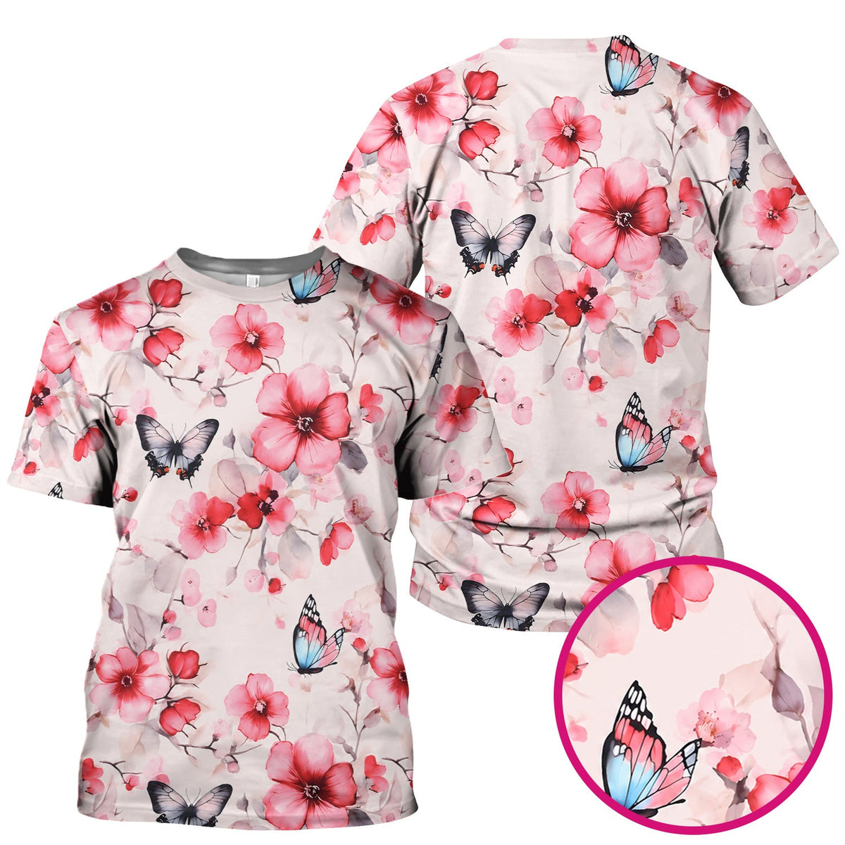 Pink Butterfly Blossom Nurse Scrub Top