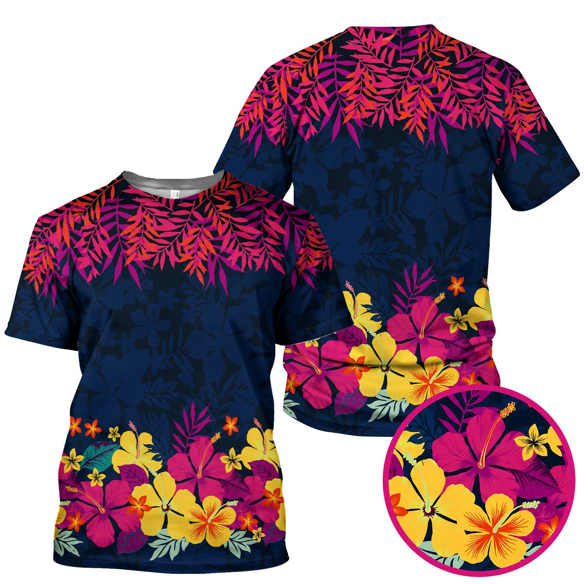 Tropical Hibiscus Palm Leaf Nurse Scrub Top