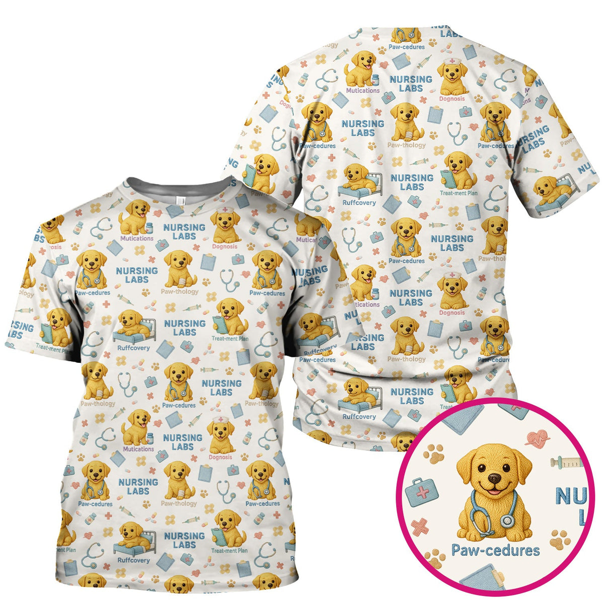 Labrador Nursing Scrub Top, Cute Dog Pattern Nurse Uniform,  Comfortable Scrubs For Nurses