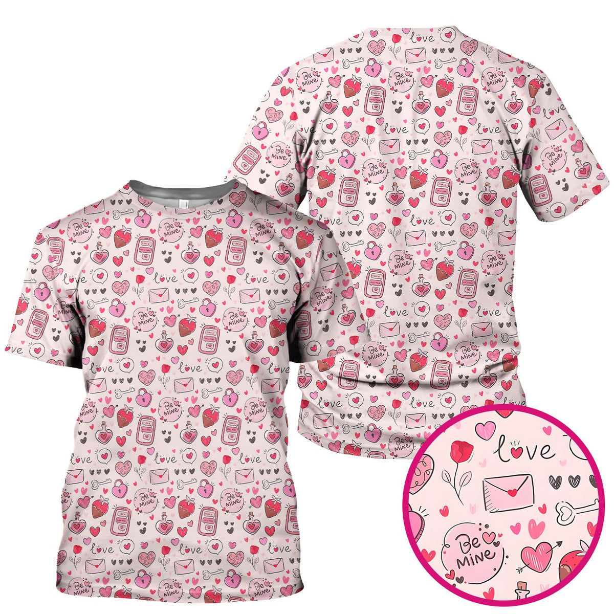 Be Mine Pink Heart Valentine Nurse Scrub Top