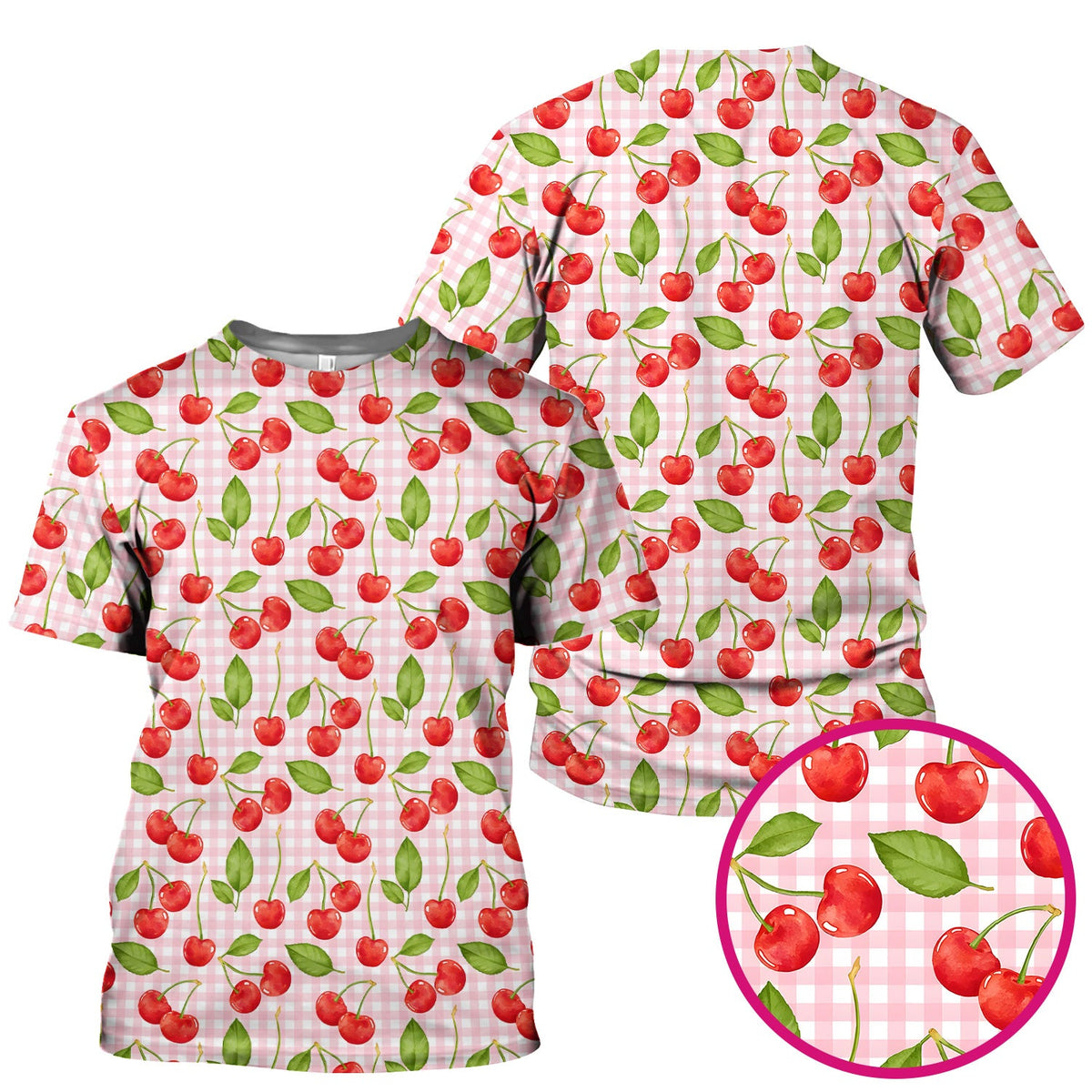 Sweet Red Cherry Gingham Pattern Scrub Top, Comfortable Scrubs for Nurses