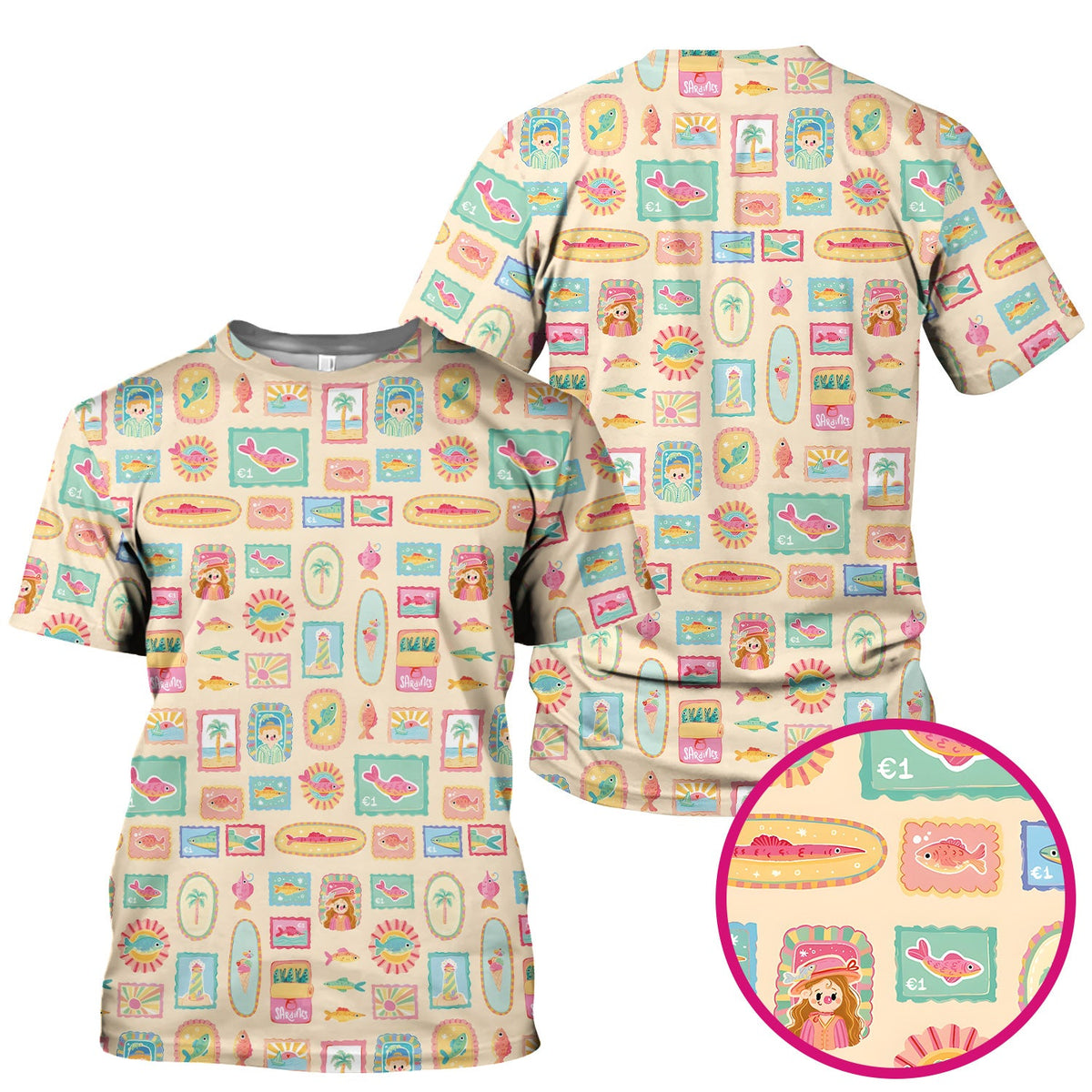 Coastal Vintage Postage Stamp Nurse Scrub Top