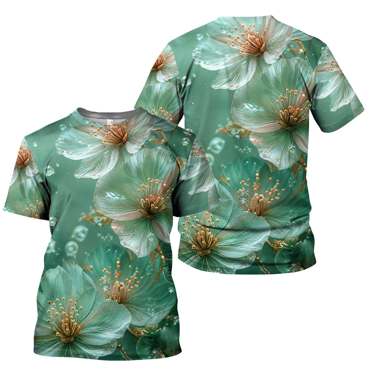 Elegant Mint Blossom Dewdrop Nurse Scrub Top